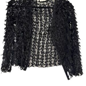 DKNYC Black Textured Blazer with Fringe Accents